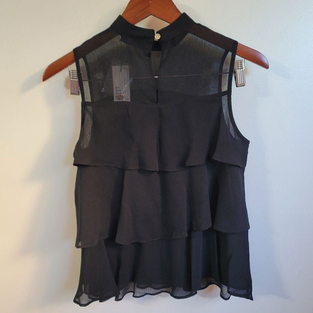 New Apt. 9 Black Sheer Tiered Ruffle Top Size XS - Picture 2 of 6